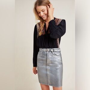 PILCRO 100% Cotton Metallic Silver Coated Pencil Skirt. Size 6. New, never worn.